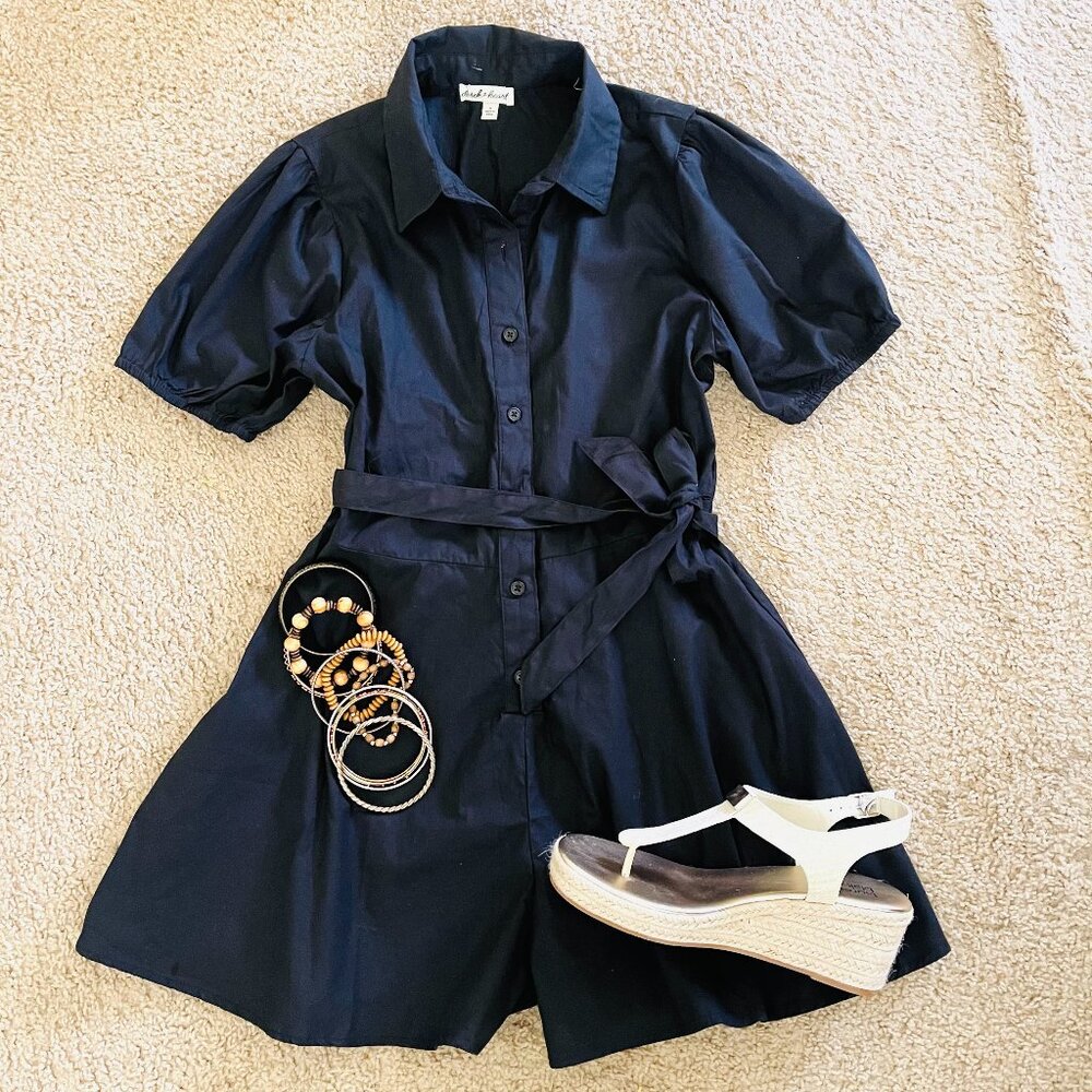 DEREK HEART Woman Romper, M (8), black cotton jumpsuit overall, shorts